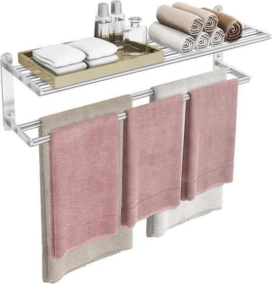 VOTZAAQ 32 in Towel Racks for Bathroom, Bath Towel Shelf with Double Towel Bar, Stainless Steel Towel Storage for Lavatory Wall Mounted, 2-Tier Towel Hanger Towel Holder, Brushed Nickel