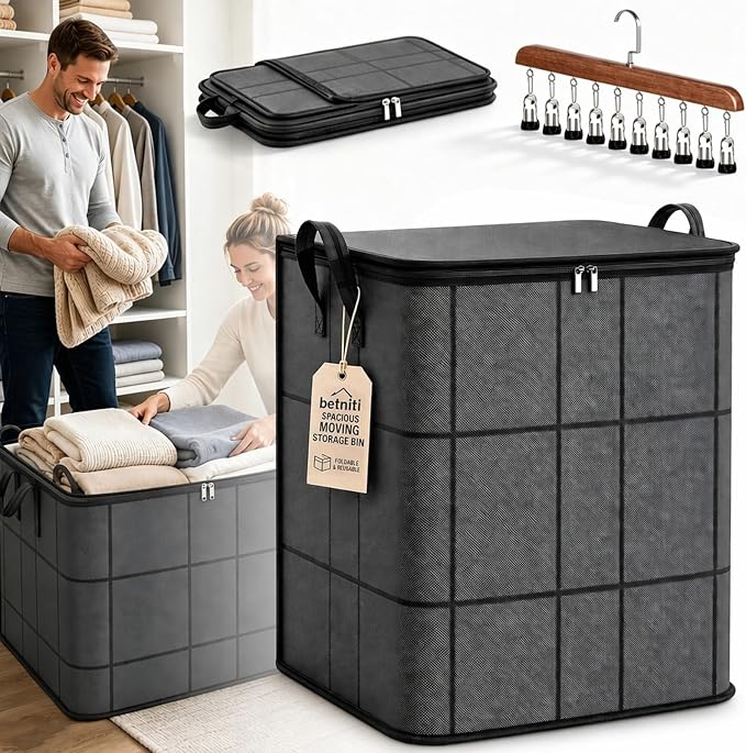 Upgrade Spacious Moving Storage Bin - Large Capacity Zippered Fabric Organizer for Bedding & Clothes, Foldable Blanket Bag with Reinforced Handles for Quilts, Comforters & Moving Day，1Pcs：L