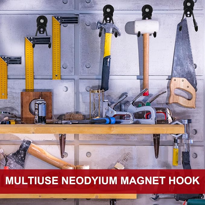 Landhoow 26 Pcs Large Magnetic Hooks Heavy Duty Garage Magnet Hooks Strong Storage Utility Magnetic Hangers with Anti Slip Rubber Coating for Indoor and Outdoor Hanging (Black)