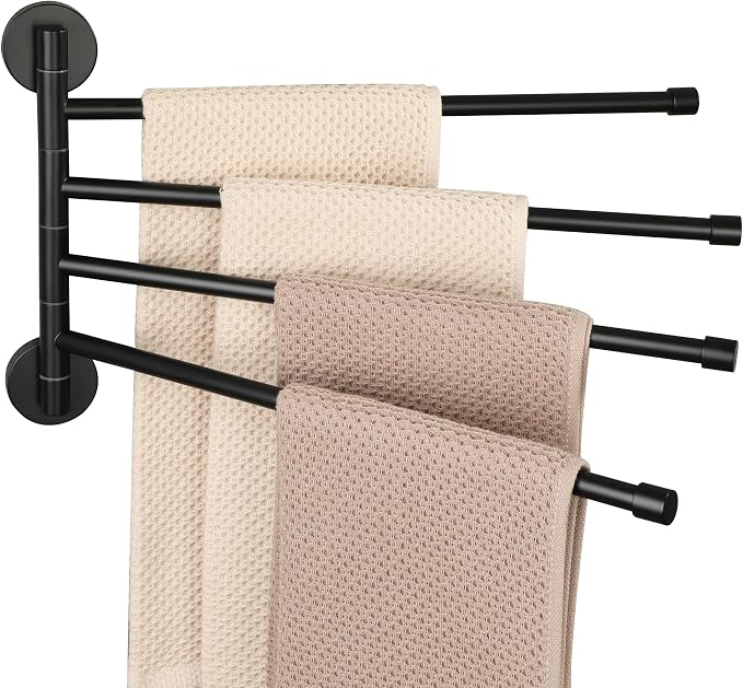 Alise Swivel Towel Rack,Folding 4 Arms Hand Towel Bars Towel Hanger for Bathroom,Wall Mount Drying Racks for Laundry,SUS304 Stainless Steel Swing Out Towel Holder Storage Space Saving,Matte Black | Space Saving Swing Arm Towel Rack for Bathroom Kitchen...