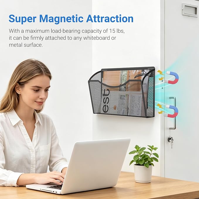 Gawerk Magnetic Wall File Folder, No Drilling Hanging Metal Document Paper Mail Organizer for Office Classroom Home (2)