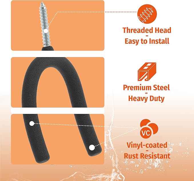 HUHOLE 16 Pack Screw in U Hooks Wall Organizers | Utility Hangers with 20 lb Capacity for Garden Tools, Mops, Brooms, Rakes, Hoses, Extension Cords and Home Items