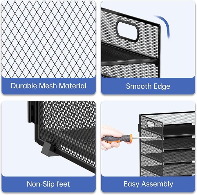 7 Tier Paper Organizer for Desk with Mesh Letter Trays and Handle 2 Pack | 2 Pack Desk File Organizer with Handle for Sorting Papers, Files, Folders, Mail, Bills and Office Supplies