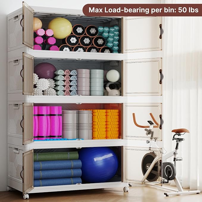 588QT Extra Large Stackable Storage Bins with Lids | & Wheels & Door, 147Gal Foldable Collapsible Closet Organizers, Plastic containers drawers for bedroom Dorm
