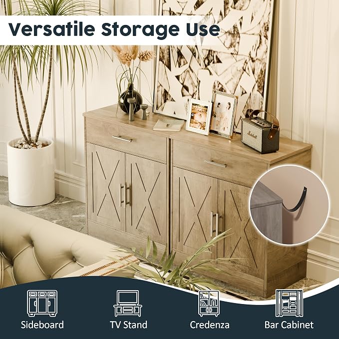 Kitchen Buffet Sideboard Cabinet, Wooden Storage Cabinet with 2 Doors and 1 Drawers, Adjustable Shelf, Modern Farmhouse Coffee Bar Cabinet with Storage for Kitchen, Rustic Grey