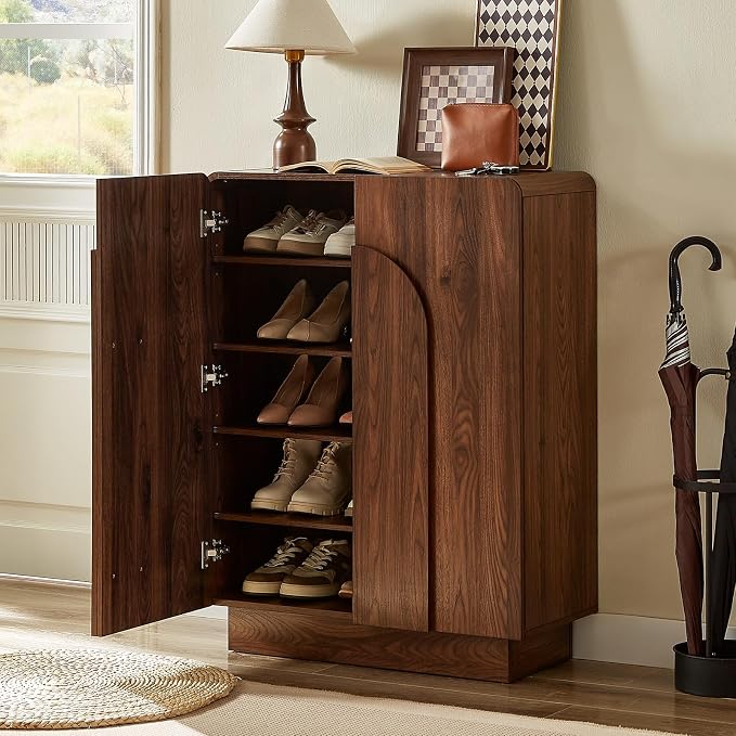 Shoe Storage Cabinet with Doors, Large Shoe Cabinet Storage for Entryway, Wooden 6 Tier Shoe Organizer Cabinets with Adjustable Shelves for Entrance Hallway Living Room Foyer (Walnut)