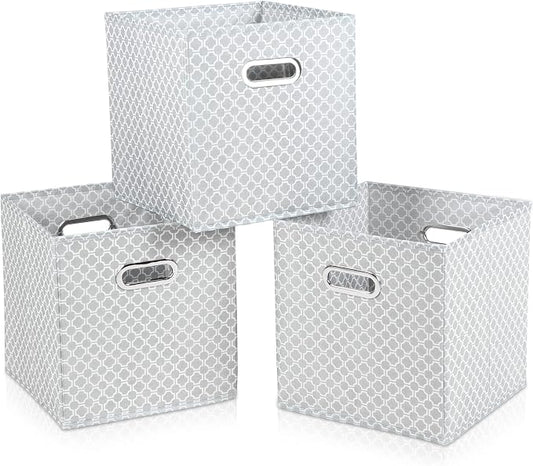 Fabric Cloth Storage Bins,Fabric Cube Organizer with Dual Handles Foldable Cube Storage Baskets for Home Bedroom Storage,Set of 3,（Light Grey）