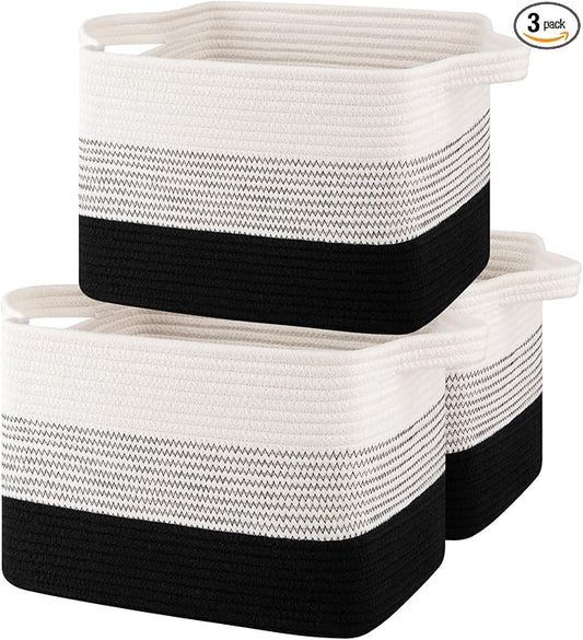 OIASKET Storage Baskets for Organizing, Woven Baskets for Shelves, Rectangle Decorative Organizer for Storage Clothes, Toy, Books, Towels Nursery Bins 3 Pack (Gradient Black, 13"x9.85"x8.7")