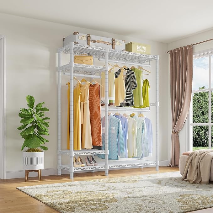 VIPEK V2 Heavy Duty Clothes Rack, Metal Closet Rack Organizer, White | Garment Racks with 4 Tiers Wire Shelving 3 Hanging Rods, Compact Freestanding Closet Metal Closet Rack, Max Load 700LBS