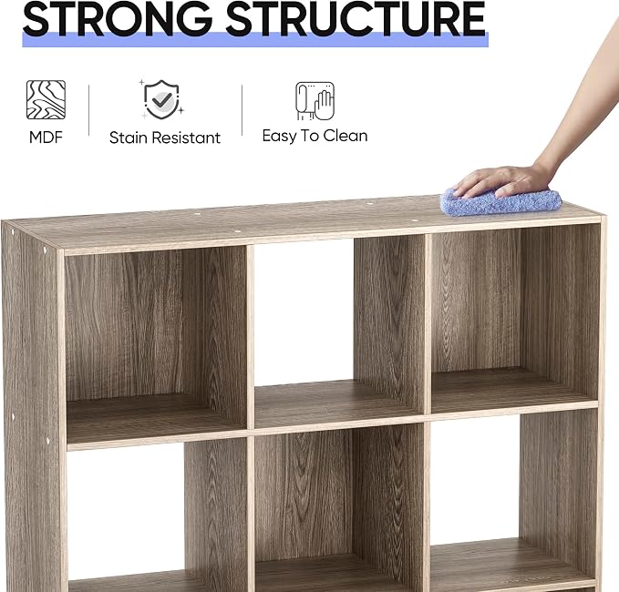 JupiterForce 9 Cubes Bookcases Storage Organizer, 3-Tier Wooden Open Bookshelf Cabinets with Removable Back Panels for Home, Office, Living Room(Natural)