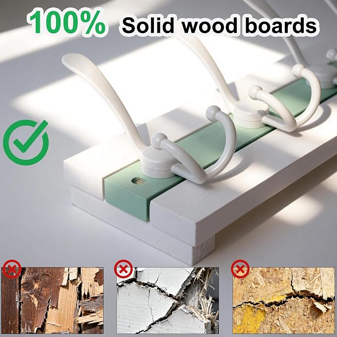 SKOLOO Coastal Wall Mounted Coat Rack - 16-7/8" Beach House Entryway Wooden Coat Hook with 5 Hooks for Hanging Coats, Hats or Towels, Oceanfront Cottage Core Collection, White & Green