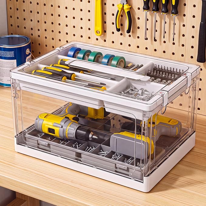 24QT 1Pack Craft Organizers and Storage with Tray, Craft Storage Box | Art Supply Organizer and Storage with Lid for Medicine Cabinet, Medicine Cabinet Organizer, Sewing, Playdoh and Tools