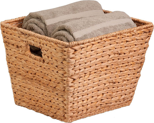 Honey-Can-Do Natural Water Hyacinth Tall Storage Basket with Built-In Handles, 15.75 x 14.5 x 12 in, Handwoven Eco-Friendly Bin