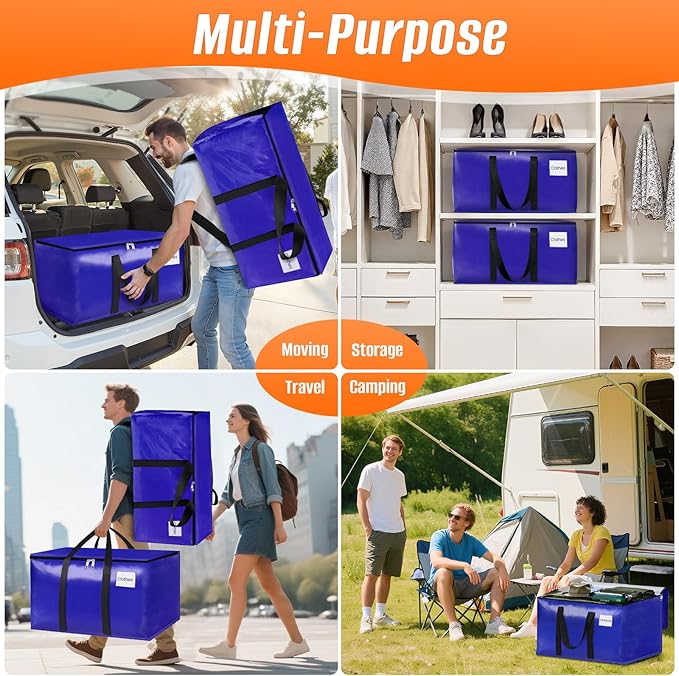 8-Pack Moving Bags with Backpack Straps & Carry Handles, 20 Gallons-76 L Heavy Duty Storage Totes for Space Saving, Foldable Storage Bags for College Dorm, Travel, Camping (Blue)