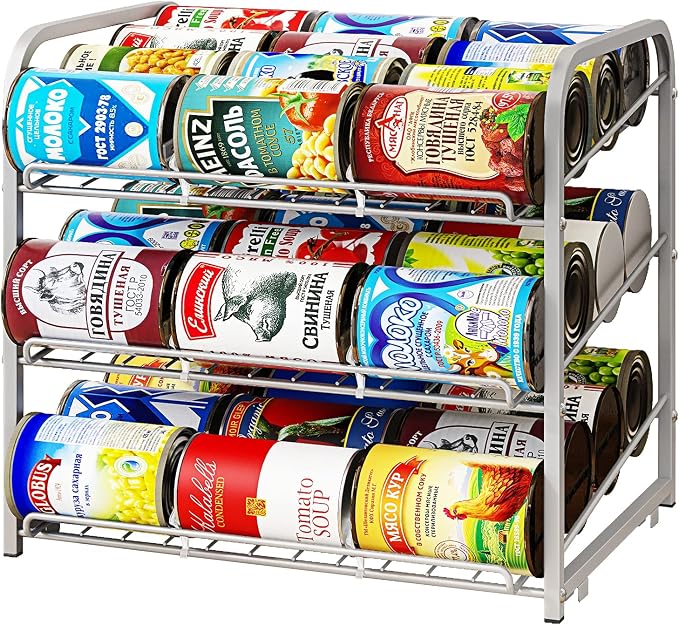 Can Rack Organizer,3 Tier Stackable Can Storage Dispenser,Sliver | Can Food Storage Rack|Holds 36 Cans|Space-Saving Pantry&Cabinet|Easy Access to Canned Goods-13.4"D x 16.6"W x 14.8"H