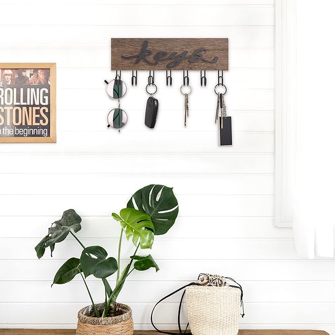 Mkono Key Holder for Wall Decorative with 7 Hooks, Wall Mounted Keys Hanger Organizer Rustic Wood Hanging Key Hooks Home Decor Farmhouse Entryway, Hallway, Office | Decorative Key Hook, Easy Install, Storage Car Key Dog Leashes Sunglasses, Easy-To-Find...