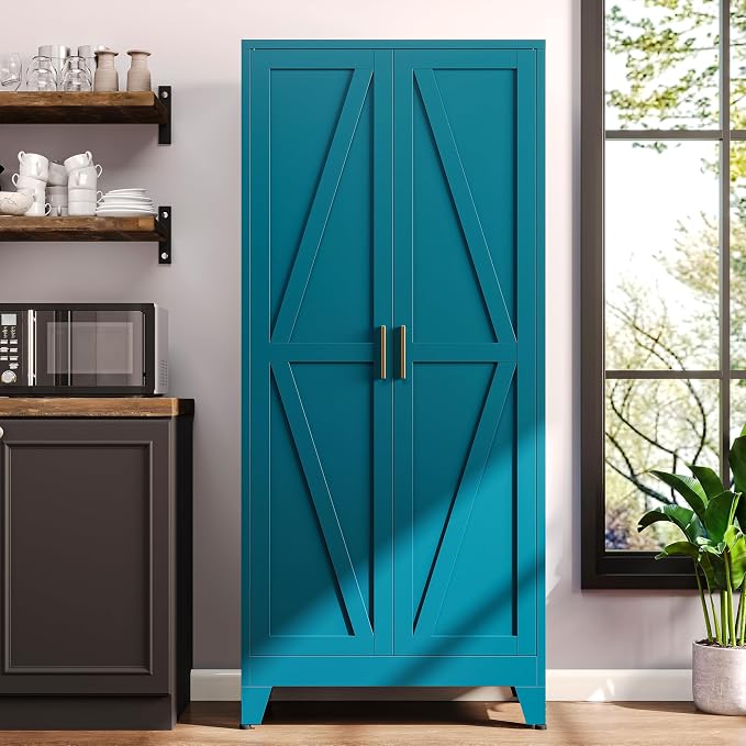 61" H Blue Free Standing Pantry Cabinet with Doors,Stand Alone Kitchen Pantry Cabinet,Farmhouse Food Storage Cabinets,Tall and Large Pantry Cabinets for Kitchen, Dining Room, Living Room