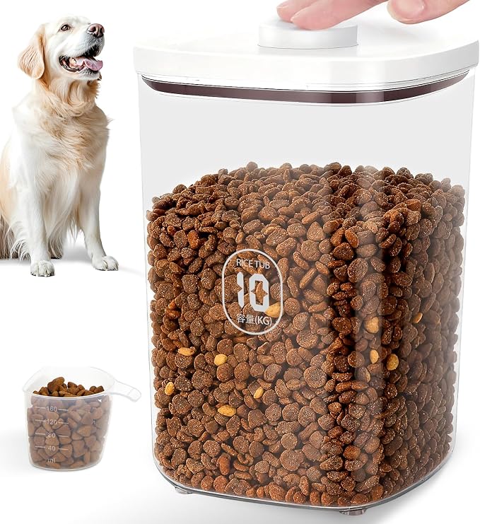 LEAWALK 10Lbs/10.57Qt Airtight Dog Cat Food Storage Container and Dog Treat Containers BPA-Free, PET Clear Stackable Pet Storage Bin, Pop Top, 1-Cup Scoop for Pet Food/Rice/Flour/Bread/Grains