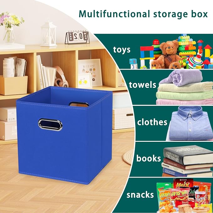 Black Foldable Storage Cubes Bins, Fabric Storage Box Cubes Organizer Baskets with Dual Handles for Home Organizer,Set of 3,(Dark Blue)