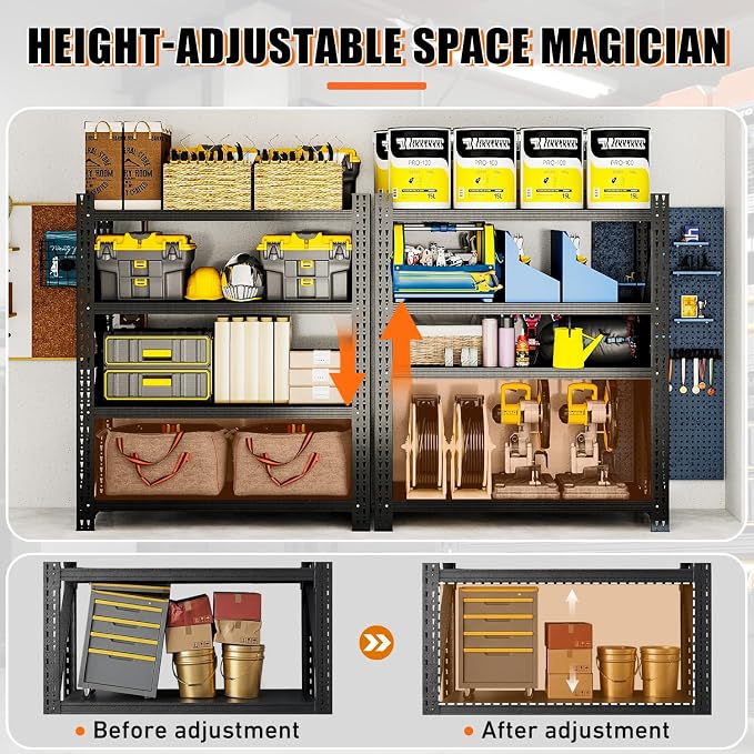 4000LBS 4 Tier Garage Storage Shelves, Heavy Duty Adjustable Storage Rack for Warehouse, Basement, Shop and Office, Commercial-Grade Steel Organizer, 59" W x 24" D x 69" H