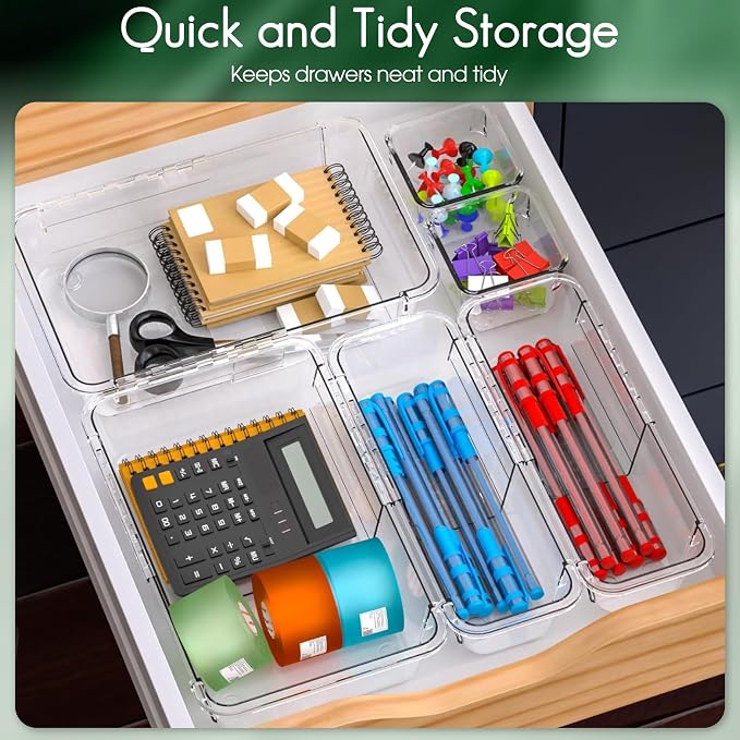 25-Piece Adjustable Clear Acrylic Organizer Set - 3-Size Drawer Storage Bins for Makeup, Kitchen, Bedroom, Desk & Craft Room | Multi-Purpose Home & Office Solution