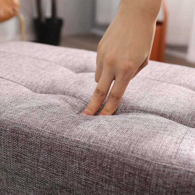 45.3 Inches Storage Ottoman Bench Foldable Seat Footrest Shoe Bench End of Bed Storage with Flipping Lid, 166L Storage Space, Linen Fabric Sandy Beige