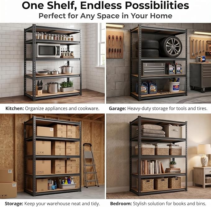 Garage Storage Shelves 36" W x 16" D x 72" H, 2500 LBS Heavy Duty Shelving Unit 5-Tier Adjustable, Extra Wide Boltless Metal Storage Rack for Garage Warehouse Basement