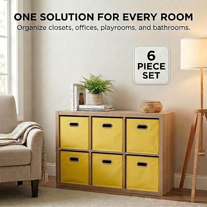 Household Essentials 6 ct Open Fabric Cube Storage Bins, Golden Yellow