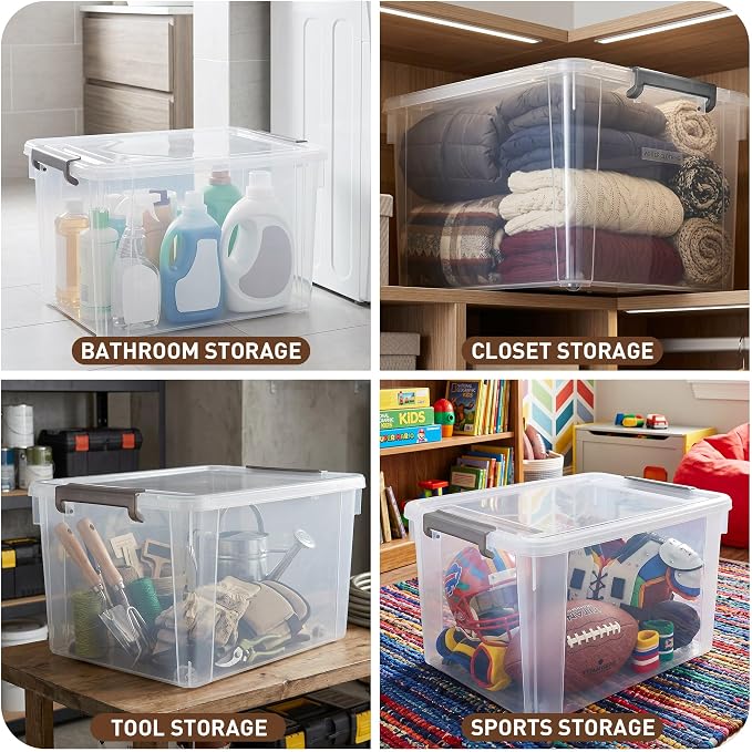 Citylife 6 Packs 58.1 QT Plastic Storage Bins with Lids Large Stackable Storage Containers for Organizing Clear Storage Box for Garage, Closet, Kitchen