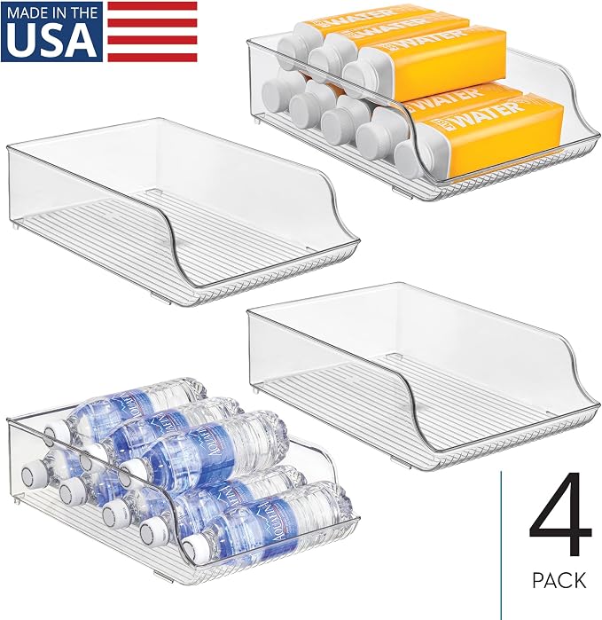 iDesign Water Bottle Organizer for Fridge, Set of 4, Clear | Made in USA