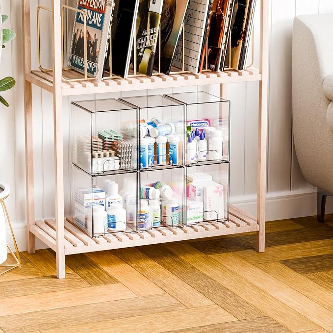 7.6" H Baby Bottle Organizer for Cabinet,4 Pack BPA FREE Bottle Storage Organizer Baby,Clear Stackable Storage Drawers for Makeup,Skincare,Beauty Products Bathroom Closet Organizers and Storage