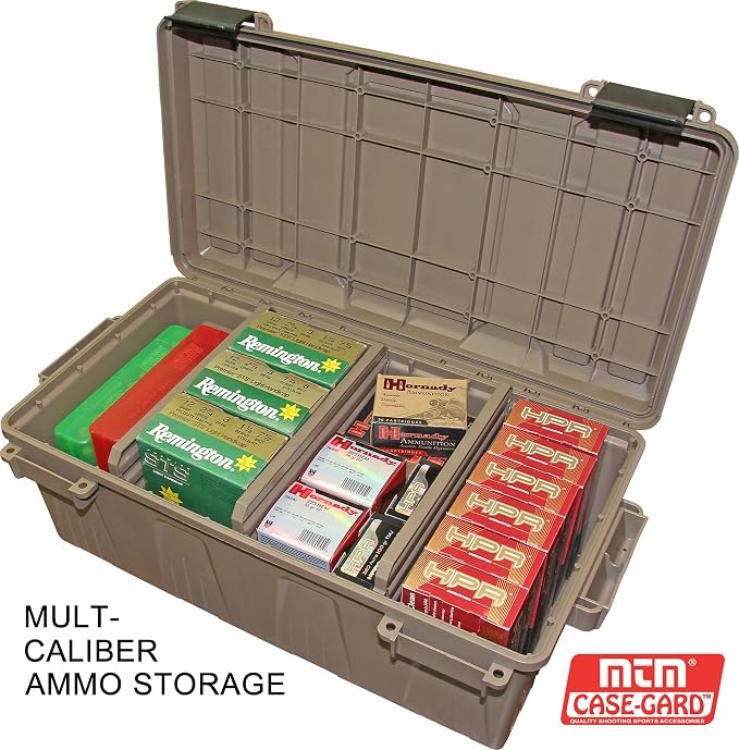 MTM ACDC30 Divided Ammo Crate Utility Box, Outdoor Gear & Tool Storage, Water- Resistant, Stackable, Snap Latch, 21"x11.2"x7.5", USA Made, Dark Earth