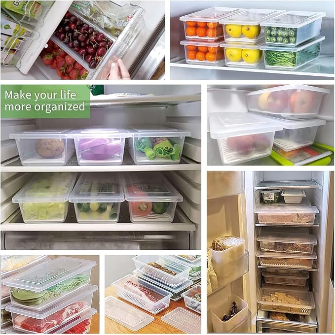 SILIVO Fruit Storage Containers for Fridge (3 Pack) - 1.5L Produce Saver Containers for Refrigerator with Removable Drain Tray Keep Fresh for Produce, Bacon, Fruits and Vegetables