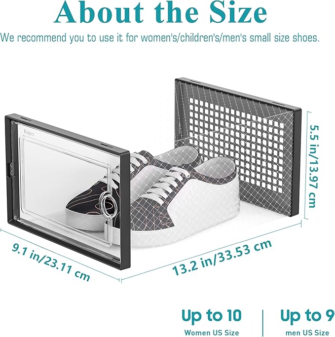 Kuject 12 Pack Large Shoe Boxes, Clear Stackable Containers with Lids,Black | Shoe organizers for closet & entryway, under-bed,Drop-front design fits women's size 10