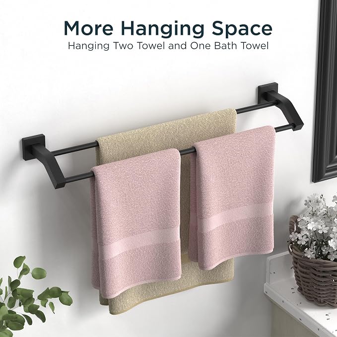 FORIOUS Double Towel Bar 30 Inch, Bathroom Towel Rack Square Matte Black | Heavy Duty Towel Racks for Bathroom Bedroom, Space Saving, Rustproof, Stainless Steel Towel Holder, Total Length 32 Inch