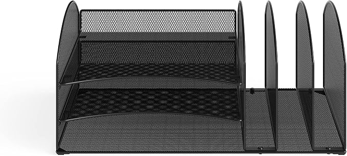 Safco 3213BLKD Onyx Steel Desk Organizer 3 Horizontal, 3 Upright Sections, Perfect for Destkop Ogranization in the Home, Office or Classroom, Black