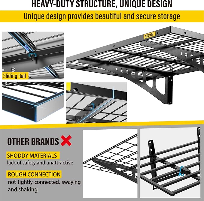 Aecxm 2x3ft 4Pack Wire Shelving Unit Heavy Duty Garage Storage Shelves Wall Mounted Black 1120lbs Load Capacity（24-inch-by-36-inch）