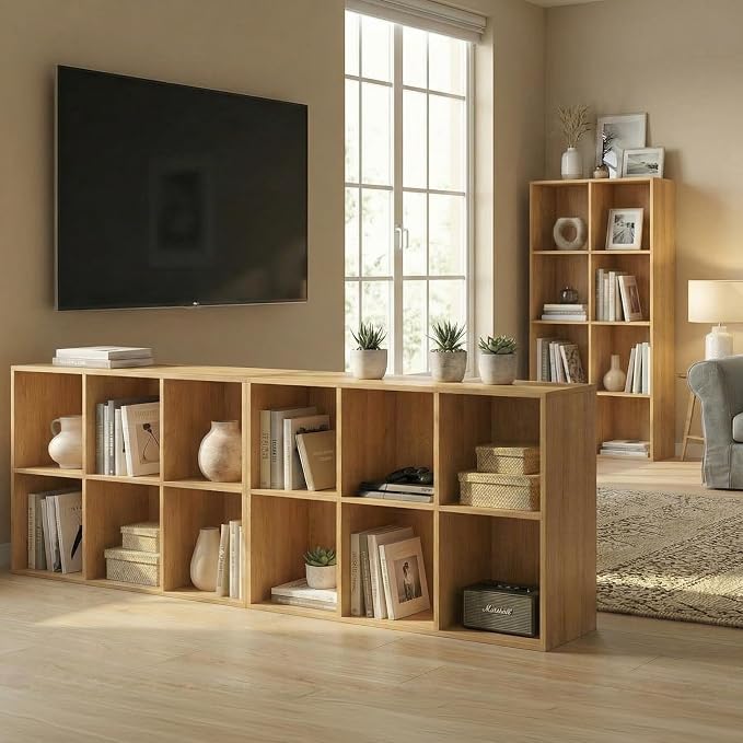 8 Cube Storage Organizer, Wooden Cube Shelves with Closed Back Panel, Reversible Bookcase, Cubes Closet Organizer for Home, Living Room, Kids Room, Office, Bedroom, Study, Hallway