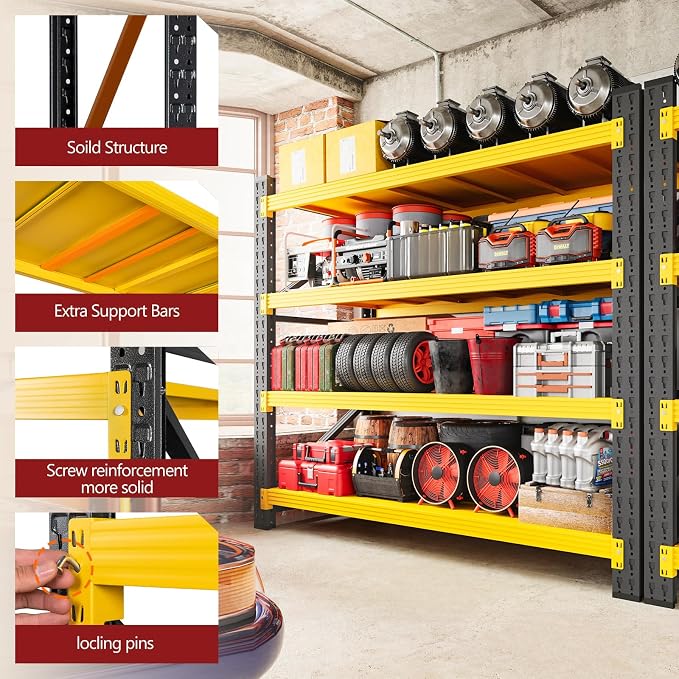 RAVIGIN 3000LBS Storage Shelves, 48" W Garage Shelving Heavy Duty Metal Adjustable Garage Shelves, Shelving Units Industrial Shelving for Warehouse, 48" W x 23.7" D x 70" H,Yellow
