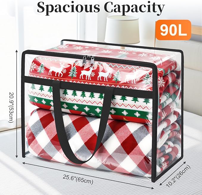 SpaceTrove Clear Storage Bags, 6-Pack Under Bed and Closet Organizers 90L | Clear PVC bags with zippers and handles, foldable waterproof moving bags store comforters, blankets, bedding, clothes and toy