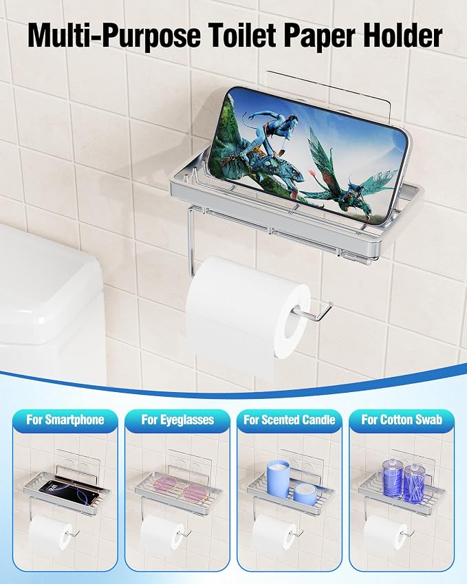 Shower Caddy 7 Pack, Adhesive Bathroom Shower Organizer for Bathroom Storage, No Drilling Large Capacity Rustproof Stainless Steel Shower Shelves Rack for Bath, Silver