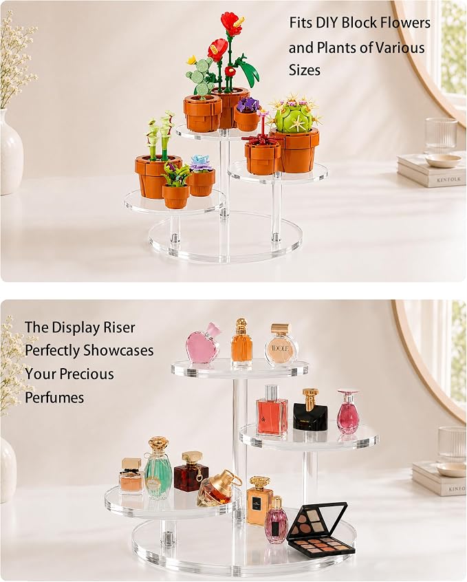 3-Tier Acrylic Display Stand for Botanical Collection Sets, Thickened Showcase Figures Display Holder for Collectibles Dessert Buffet Riser Christmas Tabletop Plant Perfume Watch, Desk Organizer