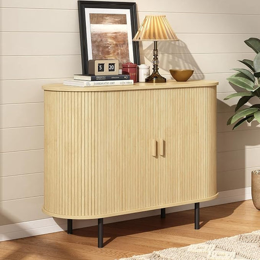 40" Sideboard Buffet Cabinet with Storage, Storage Cabinet with Sliding Door & Adjustable Shelf, Modern Accent Coffee Bar Console Table for Kitchen, Entryway, Oak