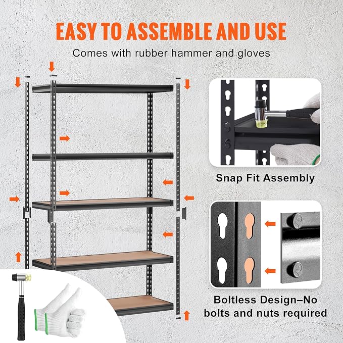 VEVOR Storage Shelves 5-Tier Adjustable 2000 lbs 48"x24"x72" Shelving Unit | Heavy Duty Garage Storage Metal Utility Rack Shelf for Kitchen, Pantry, Basement, Bathroom, Laundry, Living Room, Warehouse