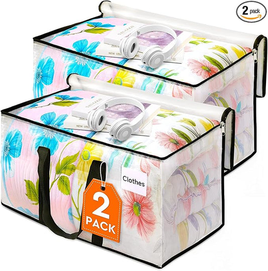 HomeHacks Large Moving Bags, Heavy Duty Clear Storage Bags, 2 Pack 125L | Large Capacity Waterproof moving bag with zipper and Handles, packing bags for moving, clothes, home organization, 33Gal