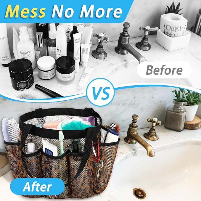 Fammart Mesh Shower Caddy Portable for College Dorm Room Essentials, 8-Pocket Large Shower Basket Tote Bag with 2 Handles for Toiletry, Bathroom, Beach, Camp, Gym