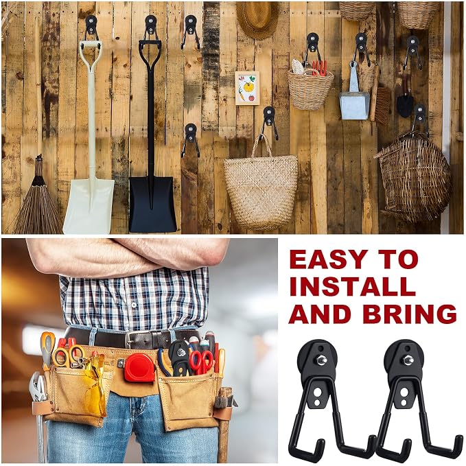 Landhoow 18 Pcs Large Magnetic Hooks Heavy Duty Garage Magnet Hooks Strong Storage Utility Magnetic Hangers with Anti Slip Rubber Coating for Indoor and Outdoor Hanging (Black)