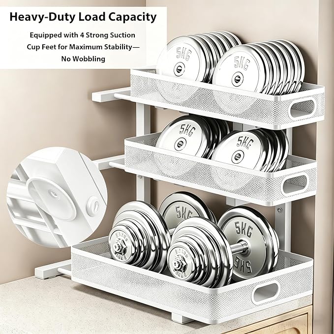2 Pack Under Sink Organizer, 3-Tier Pull Out Kitchen Cabinet Organizer with 5 Adjustable Heights Metal Slide Out Bathroom Storage Makeup Drawer Rack for Bedroom Office Pantry Home Organization, White
