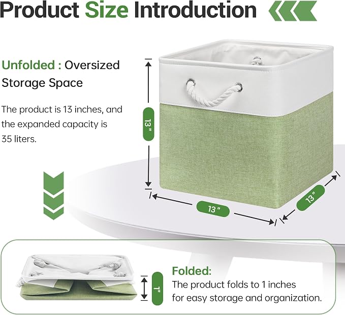 ECDYQXVU 13x13x13 Inch Storage Cube Bins Foldable Organizer Baskets 6 Pack | Soft Cotton Handles, Premium EVA Fabric, Hard Cardboard Bottom, Sturdy Metal Rim, Closet Shelf, Living Room, Bedroom, Laundry