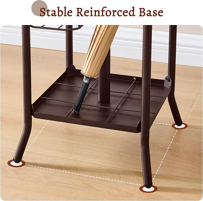FAVOOSTY Coat Rack Freestanding,Coat Rack Stand with Umbrella Holder,Metal Coat Tree with 12 Hooks,Tree Clothes Hat for Entryway, Hallway, Bedroom, Living Room & Office -Brown